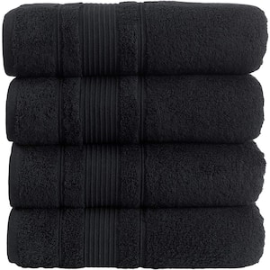 4-Piece Set Premium Quality Bath Towels for Bathroom, Quick Dry Soft and Absorbent 100% Cotton, Black