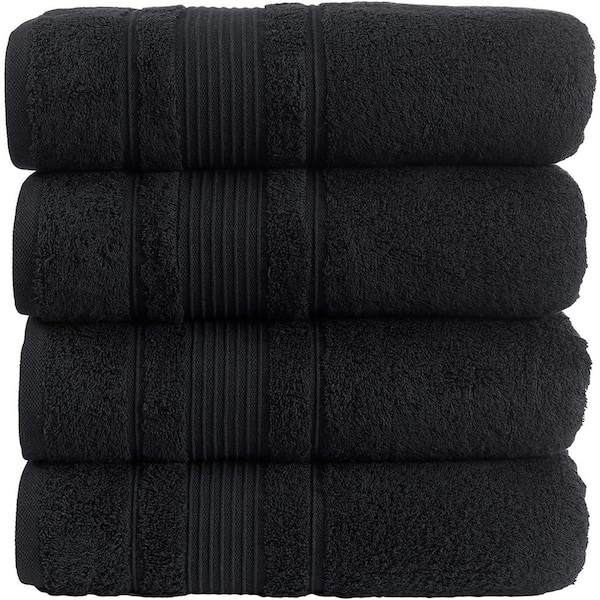 Aoibox 4-Piece Set Premium Quality Bath Towels for Bathroom, Quick Dry Soft and Absorbent 100% Cotton, Black