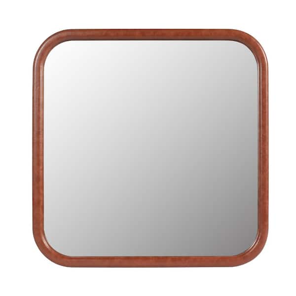 Unbranded 23.62 in. W x 23.62 in. H Small Square MDF Framed Wall Bathroom Vanity Mirror in Brown