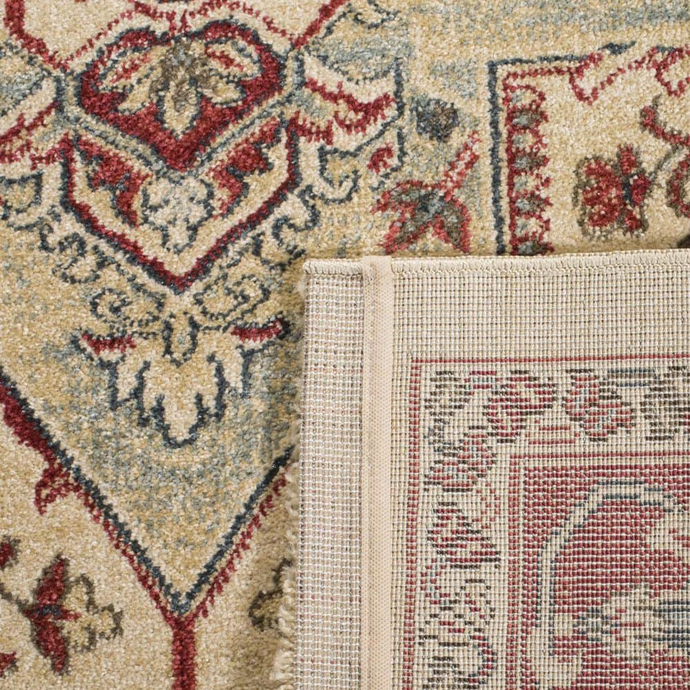 Cream and Red Synthetic Square Stain-Resistant Area Rug