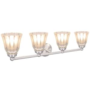 4-Light Satin Nickel Vanity Light with Clear and Frosted Glass Shade