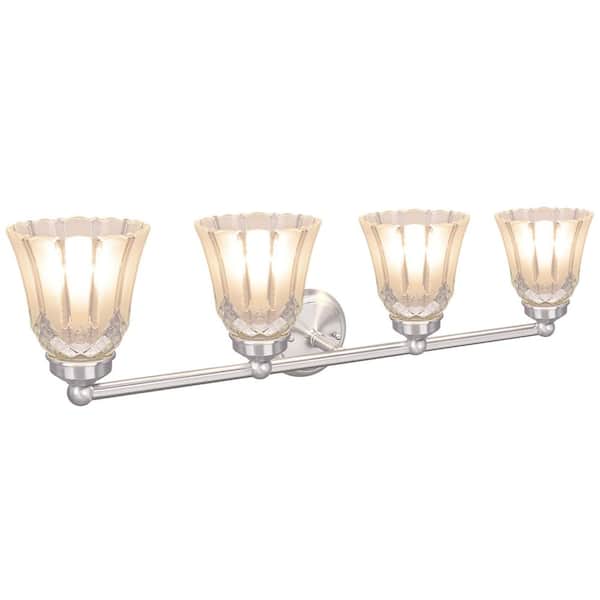 Aspen Creative Corporation 4-Light Satin Nickel Vanity Light with Clear and Frosted Glass Shade