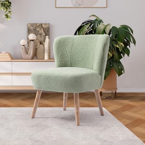 Stain Resistant Boucle Upholstered Armless Living Room Accent Side Chair, Wood Finish Tapered Legs in Desert Sage