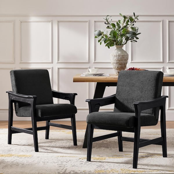 Lenny Black 23.5 in. W Modern Upholstered Dining Chair with Solid Wood Legs (Set of 2)