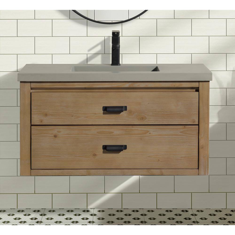 Kane 36" Weathered Fir Floating Bathroom Vanity with Cement Countertop
