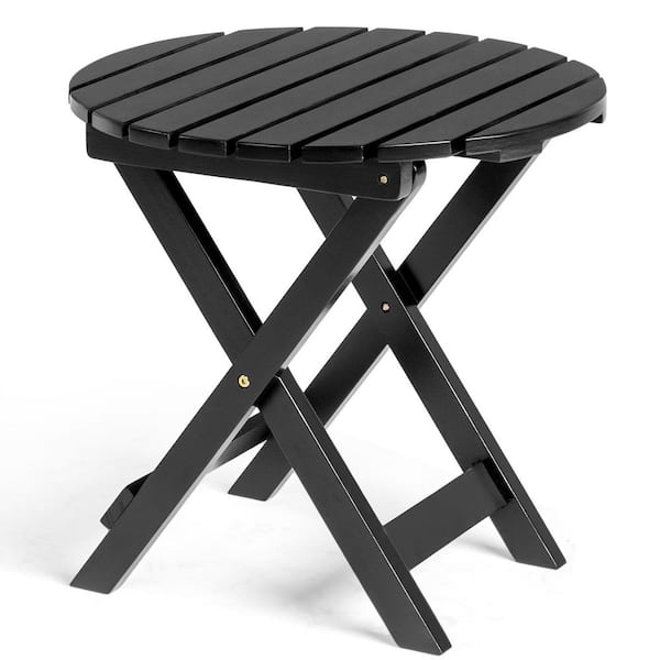 18. in Black Round Patio Folding Wood Side Table