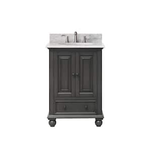 Thompson 25 in. W x 22 in. D x 35 in. H Vanity in Charcoal Glaze with Marble Vanity Top in Carrera White with Basin