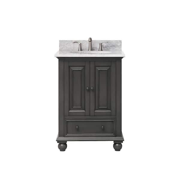 Avanity Thompson 24 in. Single Sink Charcoal Glaze Bath Vanity with Carrara White Marble Top