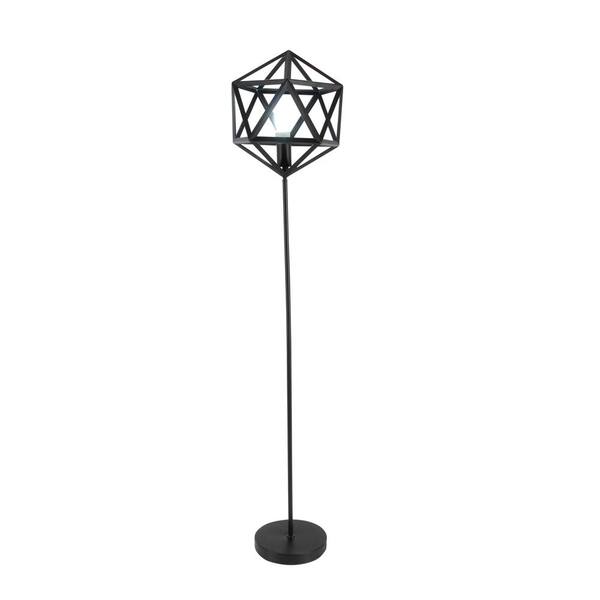 Litton Lane 60 in. Modern Metallic Black Hexagonal Prism Metal and Marble Floor Lamp
