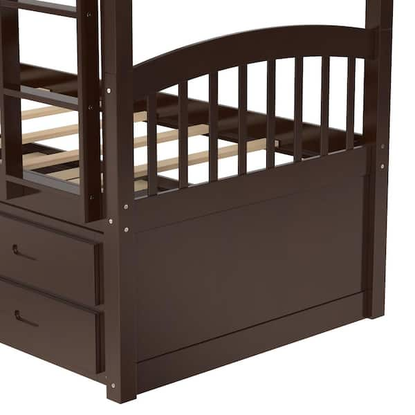 GODEER Espresso Twin over Twin Wood Bunk Bed with Trundle and