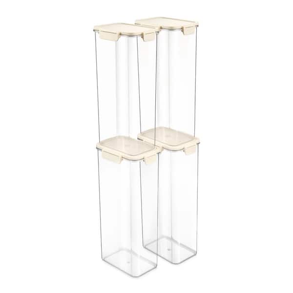 Stackable Plastic Food Storage Container with Lids (4 Pack), Clear Airtight Pantry Canister for Kitchen Organization