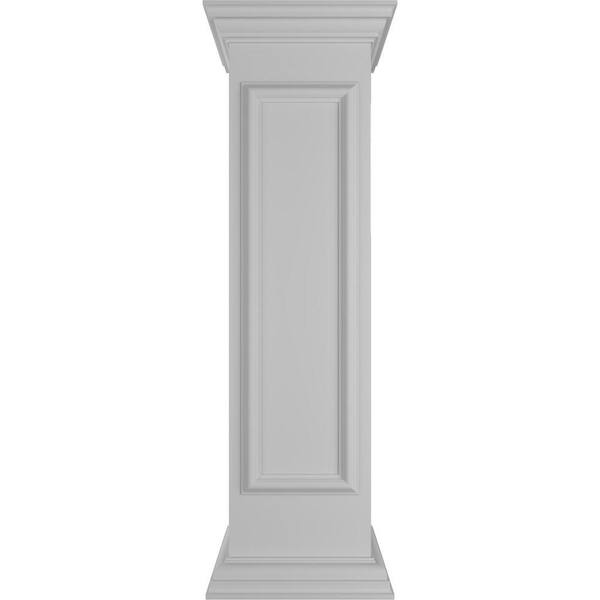 Ekena Millwork Straight 48 in. x 12 in. White Box Newel Post with Panel, Peaked Capital and Base Trim (Installation Kit Included)