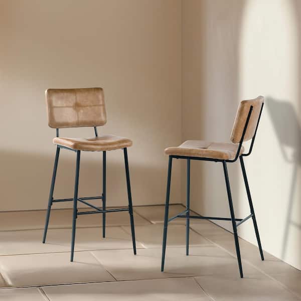 29 in. Blackburn Mid-Century Modern Cognac Faux Leather Bar Stool with Black Metal Frame (Set of 2)