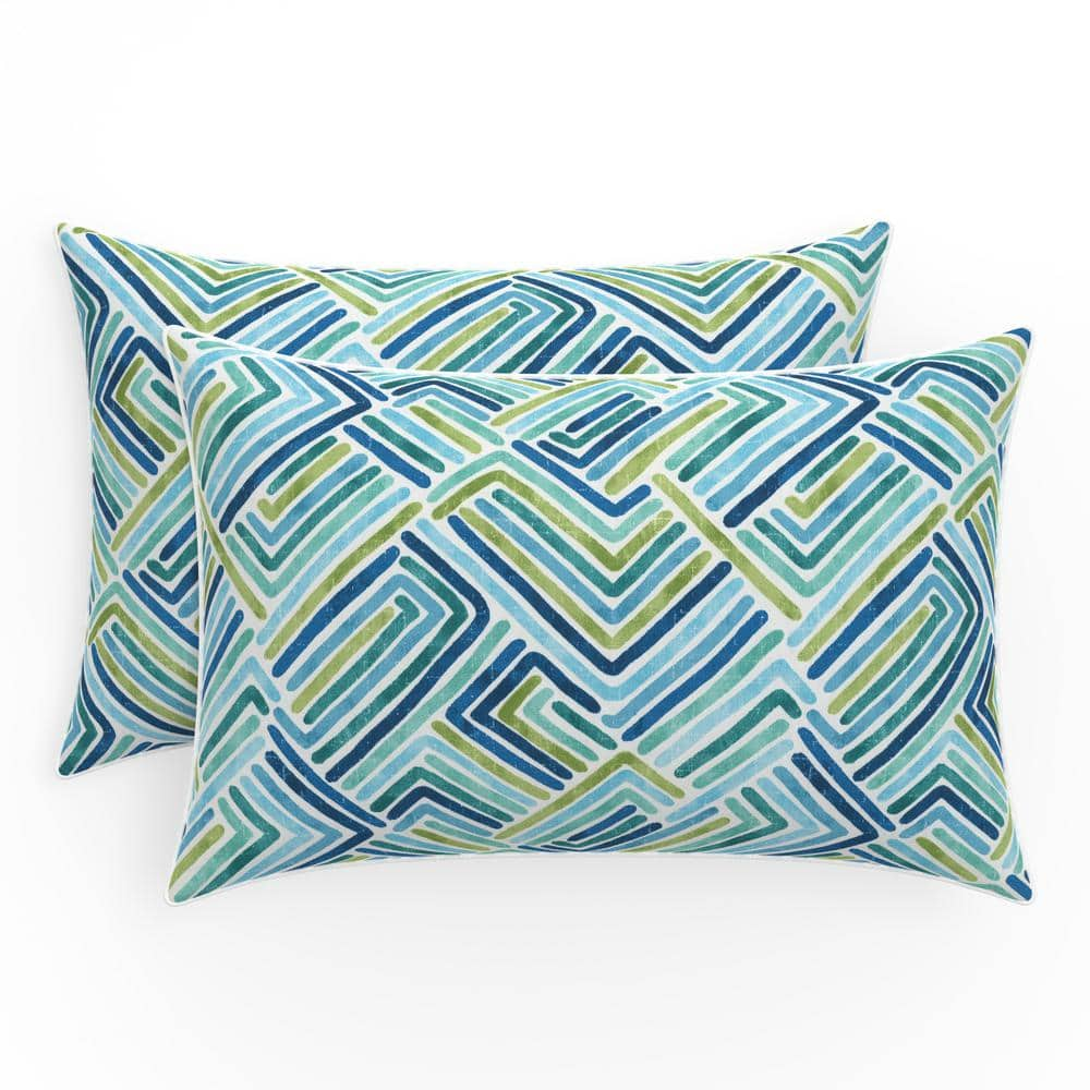 Pillow Perfect Geometric 24.5 in W x 5 in H Outdoor Lumbar Throw Pillows 2-Count in Estie Ocean