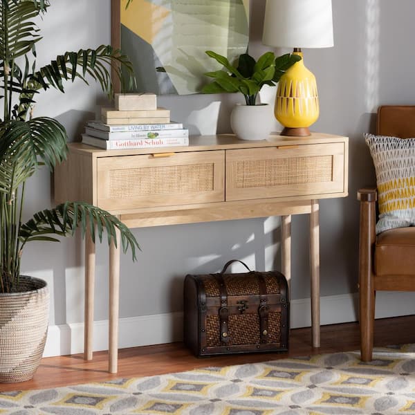 Baxton Studio Baird 39.4 in. Oak Brown Rectangle Wood Console Table