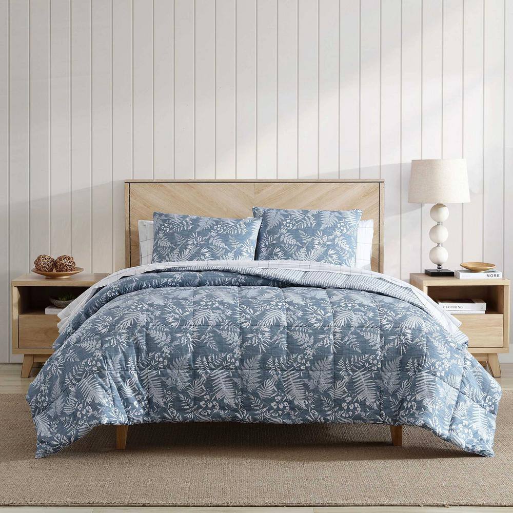 Twin Blue Microfiber Reversible Bedspread Set