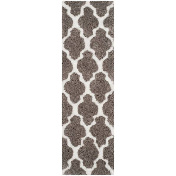 Barcelona Shag 2 ft. x 7 ft. Silver/Ivory Trellis Runner Rug