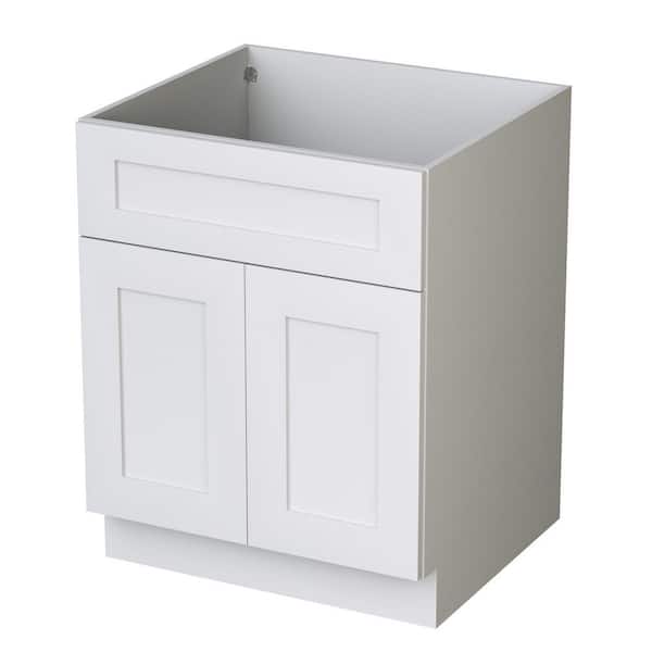 27-in W x 21-in D x 34.5-in H in Plywood Ready to Assemble Floor Base Bathroom Cabinet in White with Soft Close