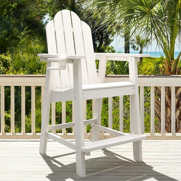 OrangeOne White Plastic Bar Height Adirondack Chairs Outdoor Bar Stool Set of 1