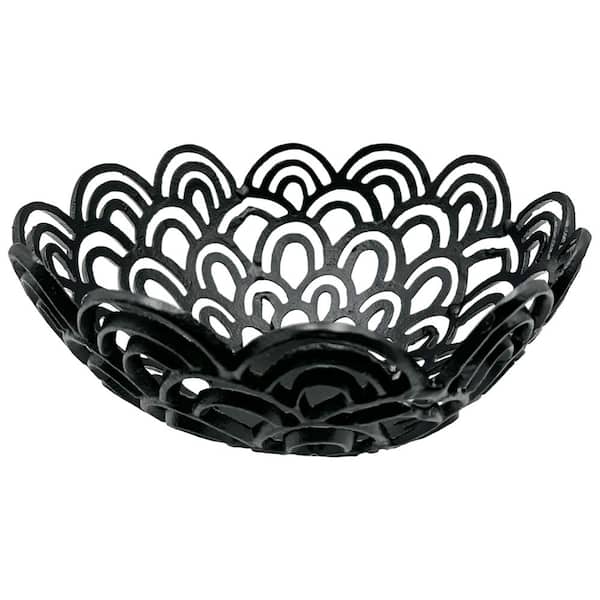 castellousa Peacock Feather Black Bowl Aluminum Metal 10 in. Decorative Accessory Single