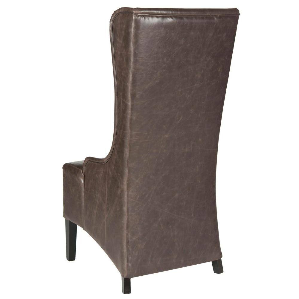Antique Brown High Back Leather Upholstered Dining Side Chair
