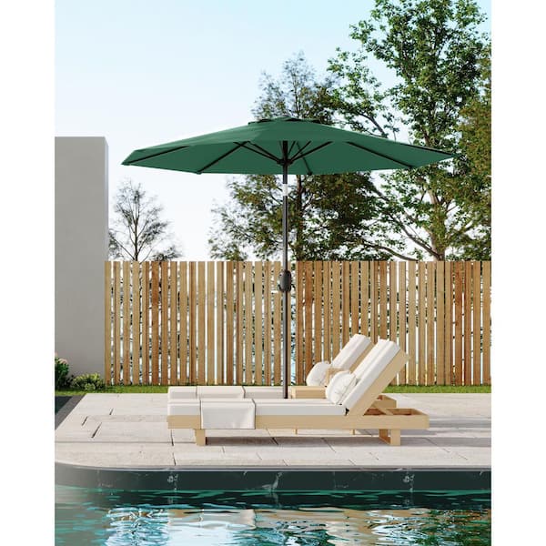 green tilt patio umbrella Treasure Garden 9' Auto with O'bravia2 Fabric Black / Cobalt so you can relax in the shade even as the sun moves over the course of a hot summer day Forest Green Multi Stripe Crank