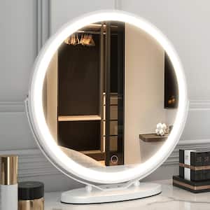 19 in. Round 3-Color-LED Touch Screen, Makeup Dimmable Lighted Mirror for Table in White Frame