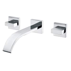 Waterfall Double Handle Wall Mounted Bathroom Faucet with Rough in Valve in Chrome