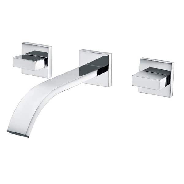 SUMERAIN Waterfall Double Handle Wall Mounted Bathroom Faucet with Rough in Valve in Chrome