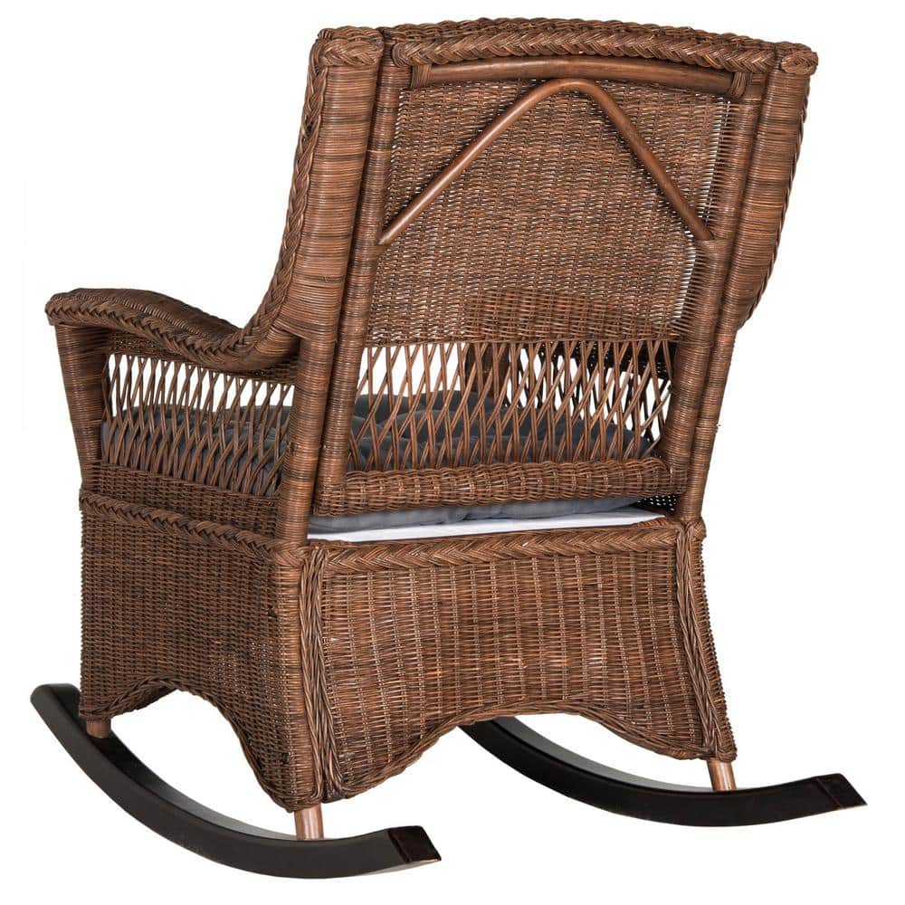 Coastal Chic Brown Rattan 28" Wooden Rocker