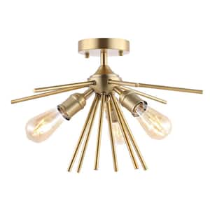 10.6 in. 3-Light Painted Semi- Flush Mount with No Bulbs Included Golden