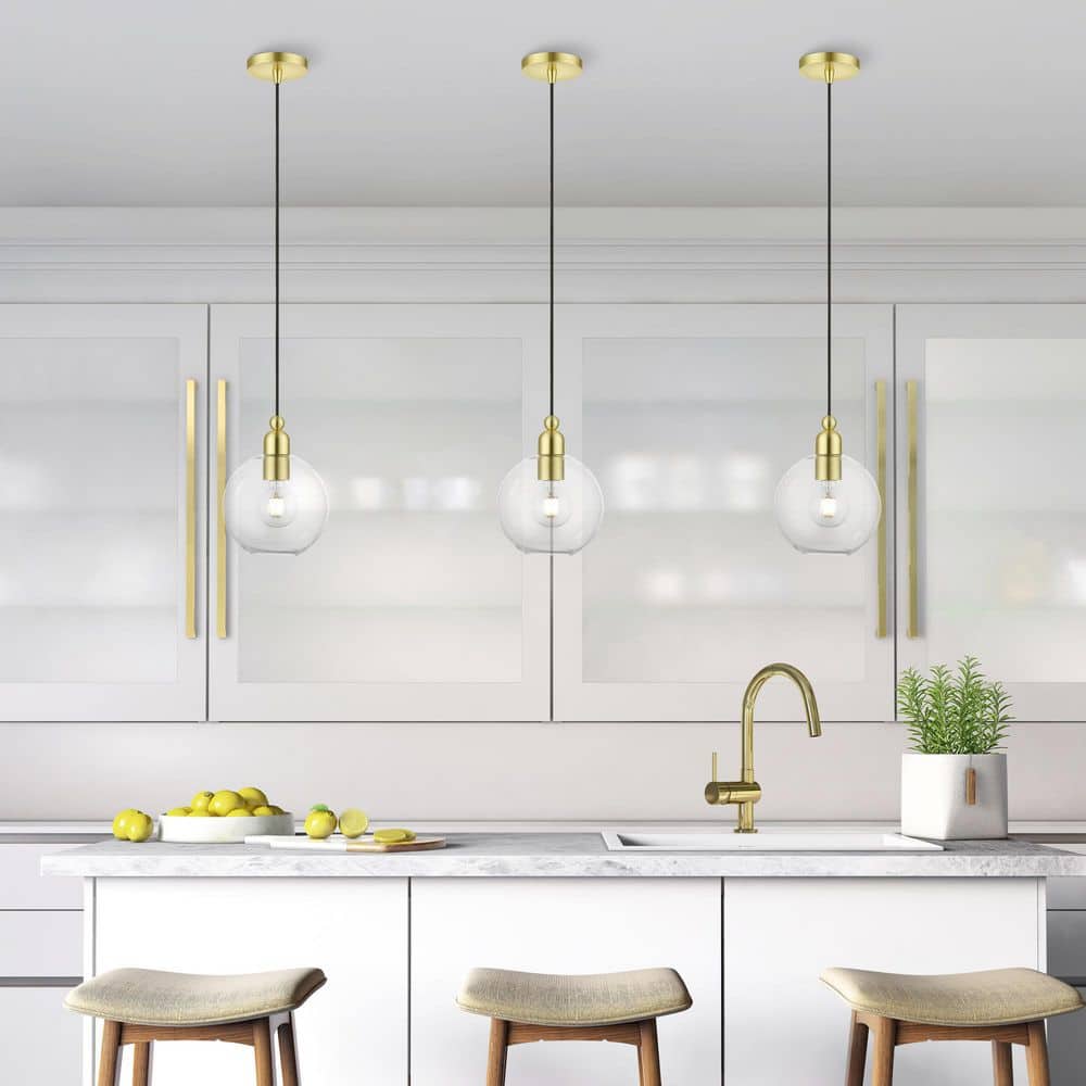 Satin Brass Globe Pendant with Clear Glass Shade