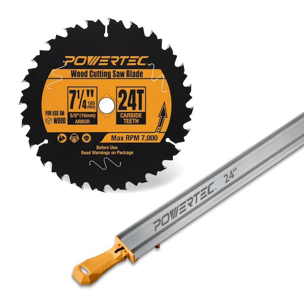 24 in. Circular Saw Guide and 7-1/4 in. 24T Carbide-Tipped Saw Blade with 5/8 in. Arbor for Wood Cutting