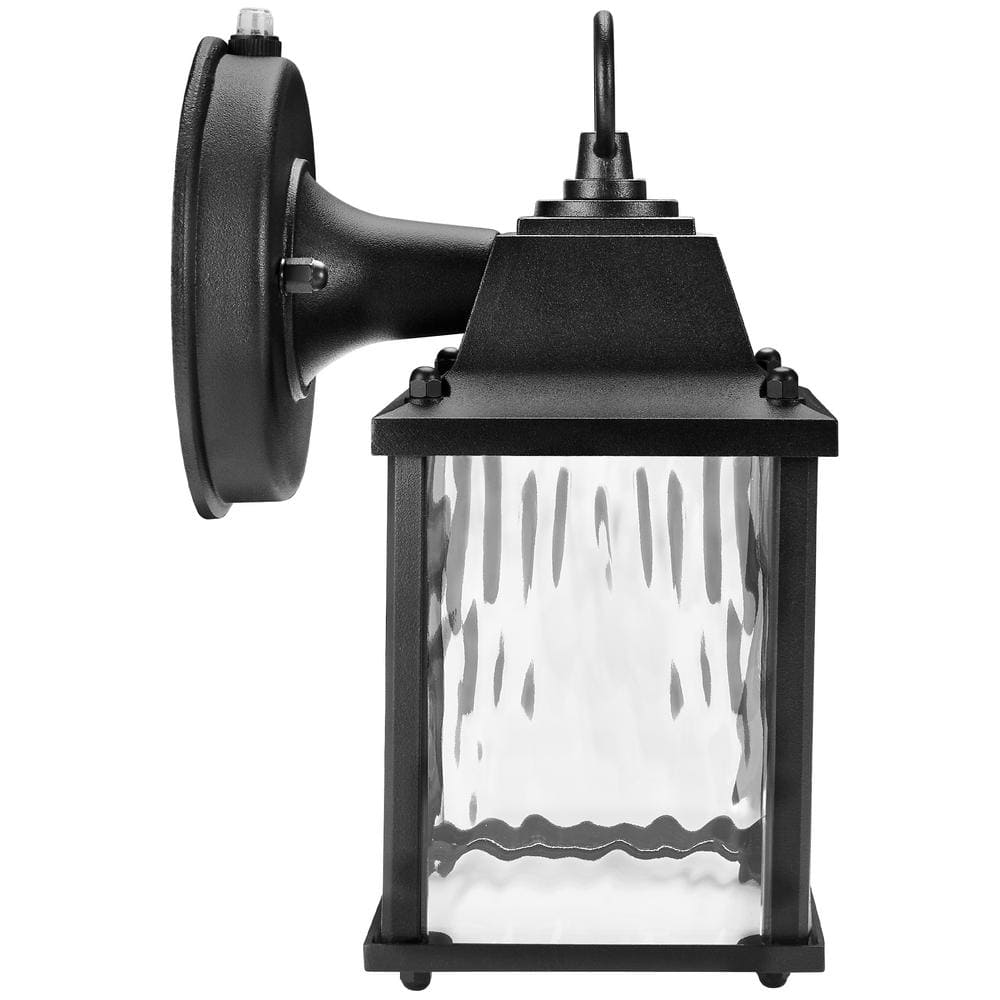 Black Aluminum LED Lantern Sconce with Clear Glass