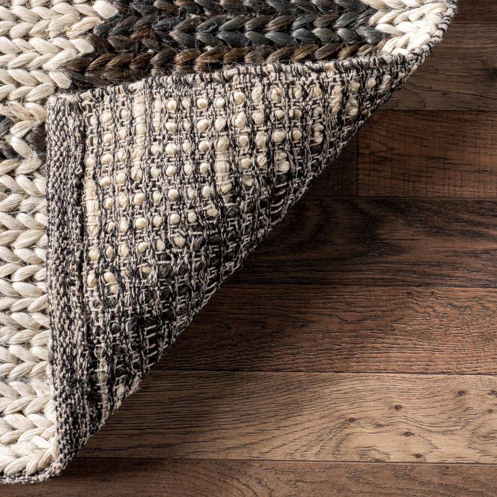 Charcoal and White Diamond Striped Cotton Area Rug, 8' x 10'