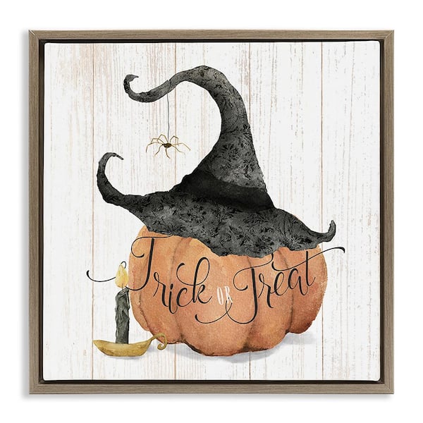 Stupell Industries Pumpkin and Witch Hat by Deane Beesley 1 Piece Floater Frame Graphic Print Typography Poster Art Print 25 in. x 25 in.