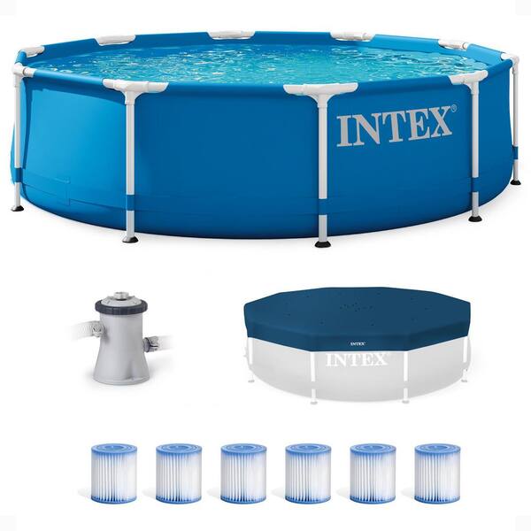 10 ft. x 10 ft. Round 30 in. Deep Metal Frame Pool w/ Pump & Type H Filters (6 Pack) & 10' Round Pool Cover