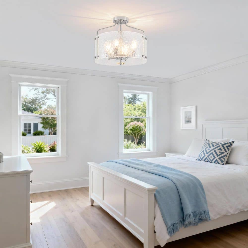 15.35 in. 4-Light Nickel Modern Glass Drum Semi Flush Mount Ceiling Light Fixture For Dinning Room price history on PriceWatchPro
