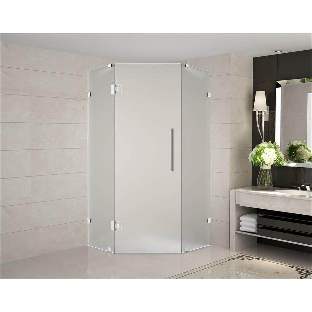 Neoscape 40" x 72" Stainless Steel Frameless Frosted Glass Shower Enclosure