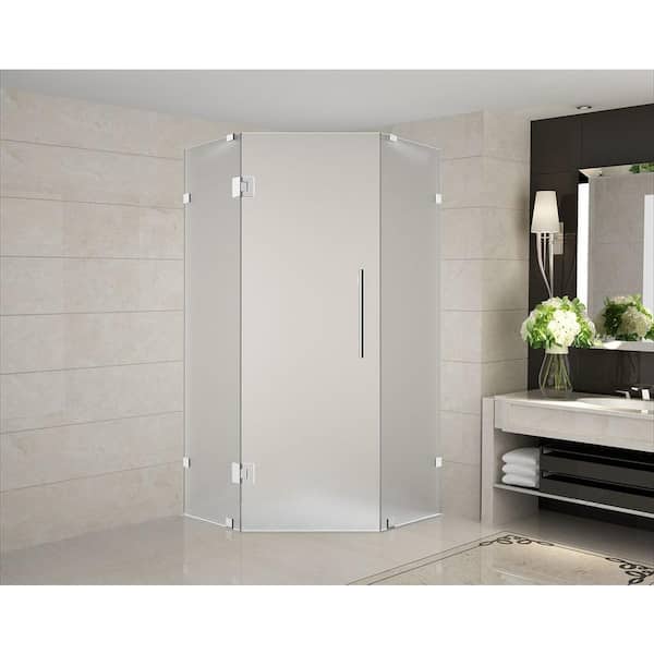 Aston Neoscape 42 in. x 42 in. 72 in. Frameless Neo-Angle Shower Enclosure with Frosted Glass in Stainless Steel