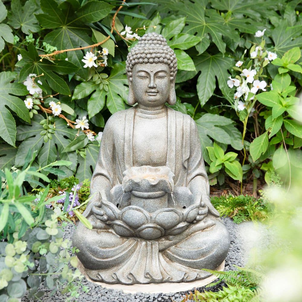 Zen'Light - Kamerfontein Boeddha Grace met gekleurde LED-verlichting - Zen-decoratie Ideaal voor meditatie en ontspanning - stille waterpomp - afneembare sculptuur - H 40 cm
