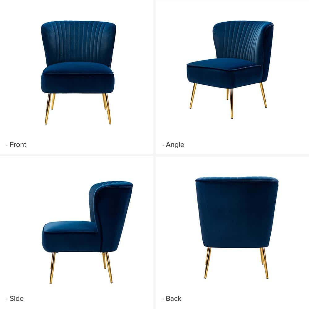 Victorian Navy Velvet Accent Chair with Curved Mahogany Legs