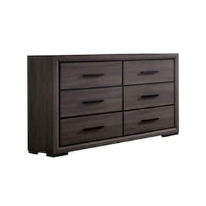 59 in. Gray and Black 6-Drawer Wooden Dresser Without Mirror