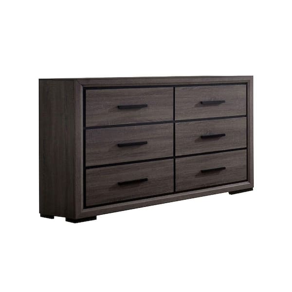 Benjara 59 in. Gray and Black 6-Drawer Wooden Dresser Without Mirror