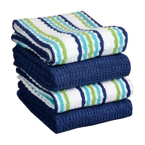 T-fal Blue Solid and Stripe Cotton Waffle Terry Kitchen Towel (Set of 4)
