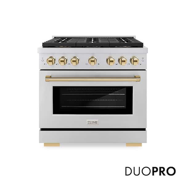 Autograph 36 in. 5.2 cu. ft. Paramount Gas Range with 6-Burners and Convection Gas Oven in Stainless Steel and Gold