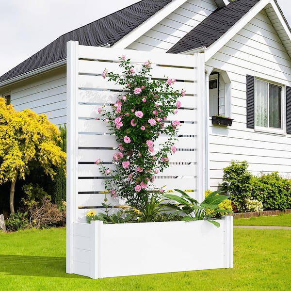 71 in. x 12 in. x 47 in. White PVC Rectangle Planter Box with Attached Trellis for Climbing Vegetation