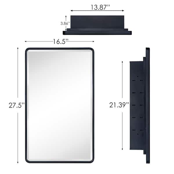 TEHOME 16.5 in. W x 27.5 in. H Rounded Rectangular Metal Framed Recessed Medicine Cabinets with Mirror in Matt Black