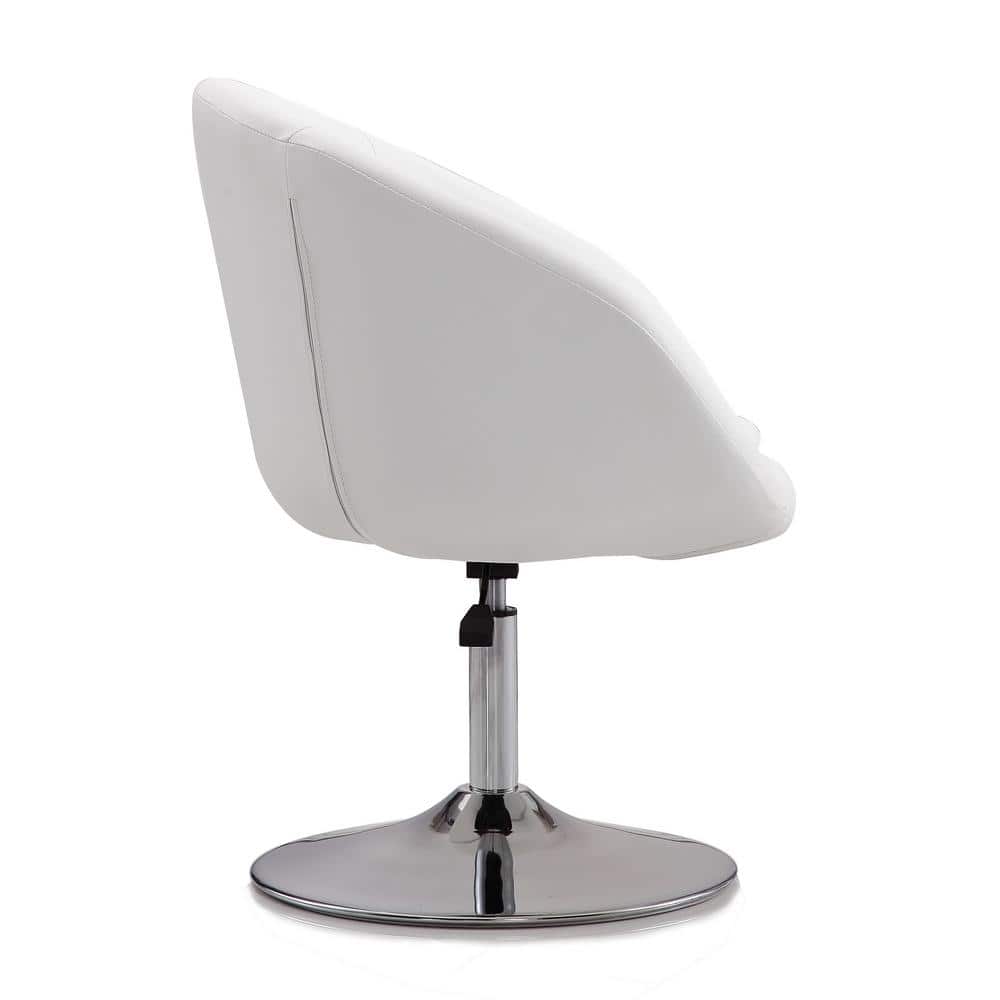 Hopper Contemporary White Faux Leather Swivel Chair with Chrome Base