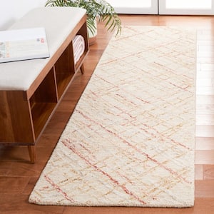 Micro-Loop Ivory/Red 2 ft. x 8 ft. Abstract Plaid Runner Rug
